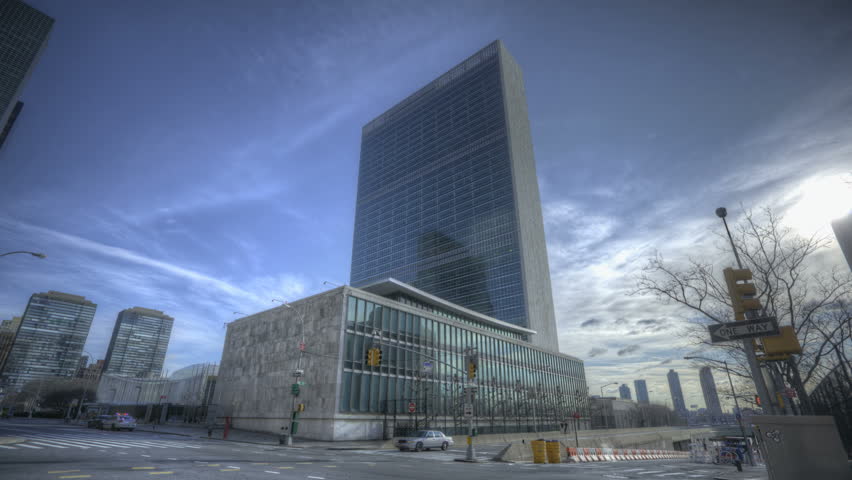 NEW YORK CITY - FEB 12: HDR Timelapse of the United Nations Builing on 1st Ave