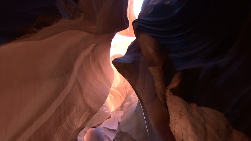 A pan down of a cavern in Antelope Canyon located near Page, Arizona.