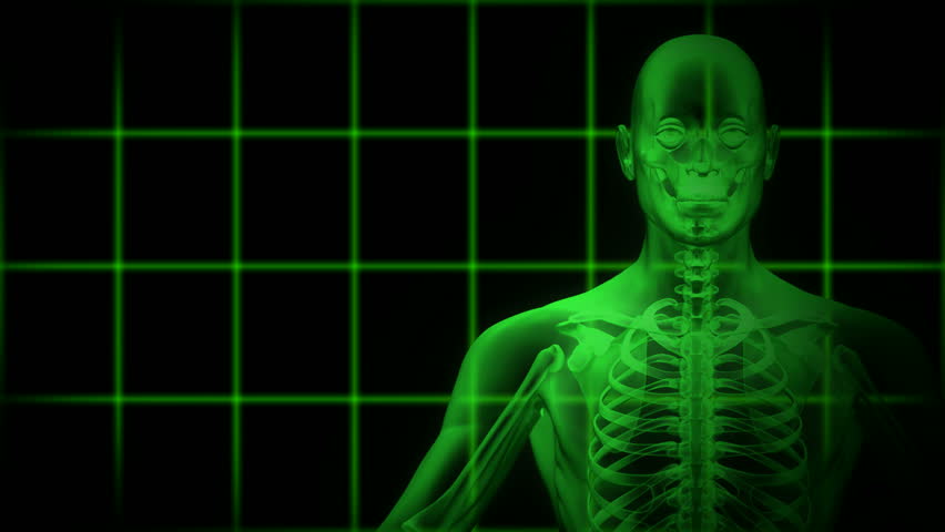 X-ray scanning man with body zoom - Green. HD 1080. 3D animation.