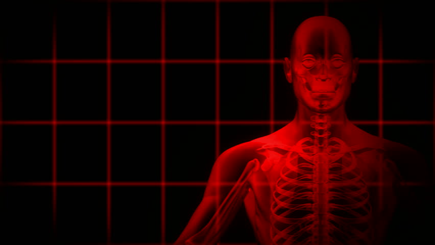 X-ray scanning man with body zoom - Red. HD 1080. 3D 