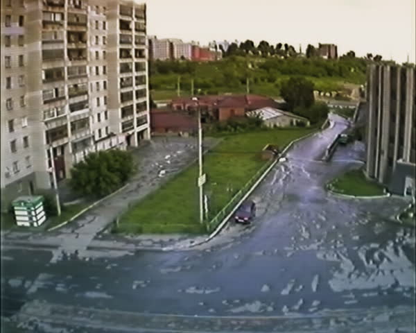 Pools on the asphalt. Time lapse.