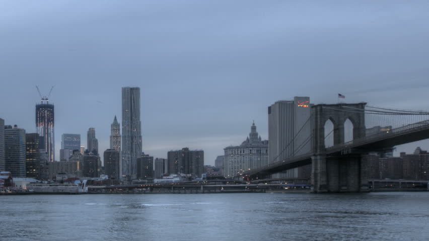 NEW YORK CITY  - Feb 10: New York City Brooklyn Bridge and Manhattan skyline