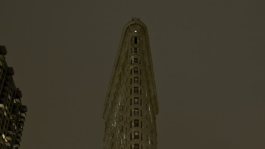 NEW YORK CITY - Feb 10: Timelapse of the Flatiron Building at nighttime on