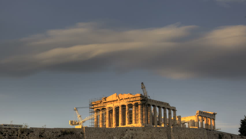HDR Timelapse Sunset Parthenon temple at the Acropolis of Athens in Greece