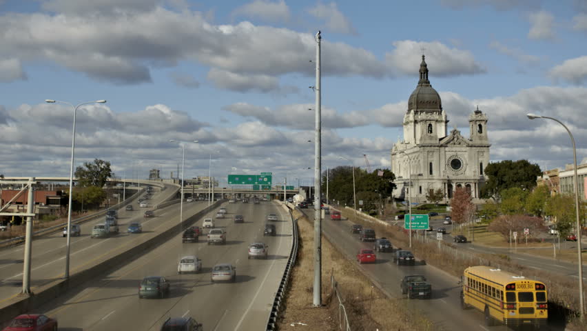 MINNEAPOLIS, USA October 19, 2011:  Timelapse of traffic on Highway I94 passing