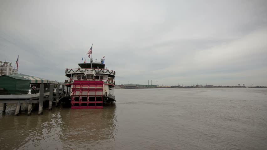 NEW ORLEANS  - DEC 09: Timelapse of a Steamboat Nantchez leaving anchorage at