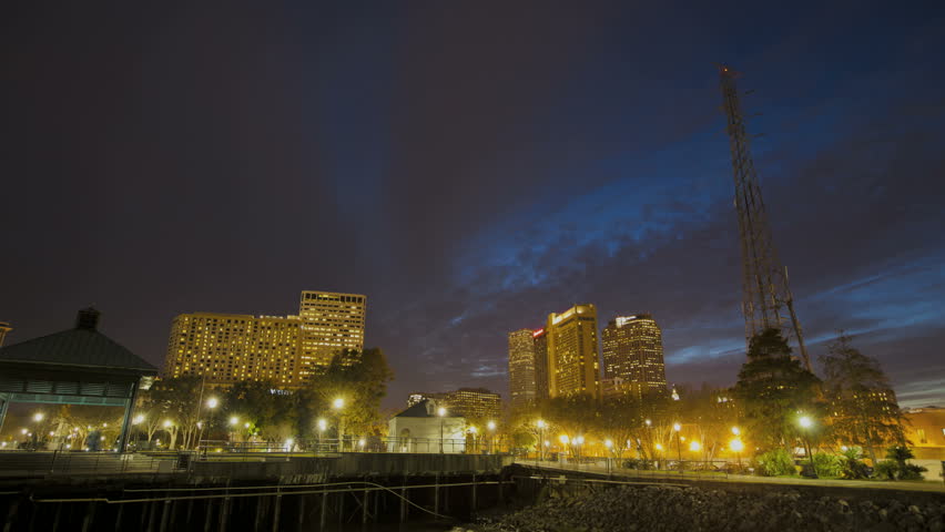 NEW ORLEANS  - DEC 09: Timelapse of the Skyline at twilight from the Harbour on