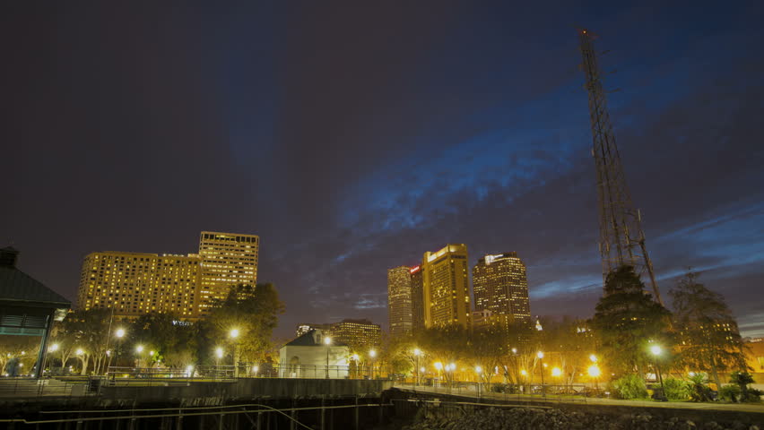 NEW ORLEANS  - DEC 09: Timelapse of the Skyline at twilight from the Harbour on