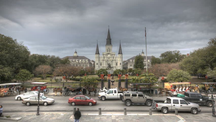 NEW ORLEANS  - DEC 09: HDR Timelapse of traffic in front of St. Louis Cathedral