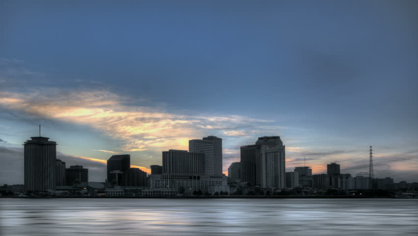 NEW ORLEANS  - DEC 09: Timelapse of the Skyline an Mississippi River at twilight