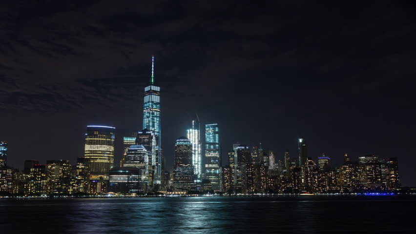 Manhattan, New York at Night With Boats and Moon Rise Timelapse | Shutterstock HD Video #19901443