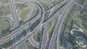 Aerial pan video of a major highway intersection in Zhengzhou, China.
