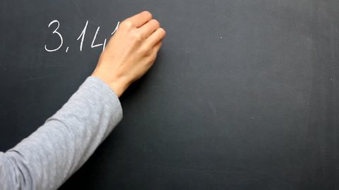 Writing Pi. Writing pi number on the blackboard.