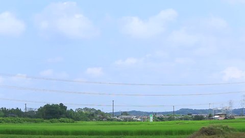 Local line running in the countryside.
Rice fields and the local line.