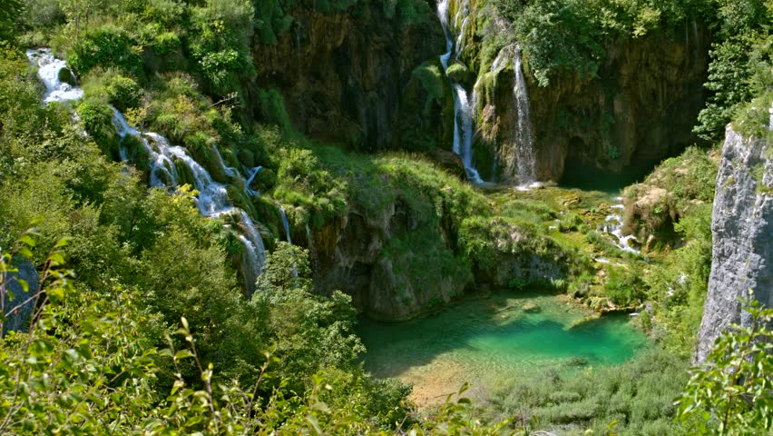 Picturesque waterfalls scenery in Plitvice Lakes National Park, Croatia