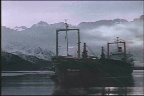 The trans-Alaskan pipeline is planned to be built in sections from Valdez north to Prudhoe Bay, with transport on barges. (1970s)