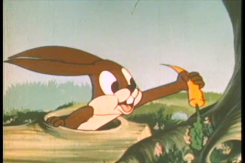 In an animated film, a bee invites a rabbit and a turtle to a party in 1948. (1940s)