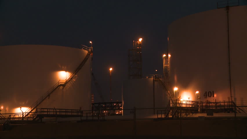 Refinery gas flare and tanks