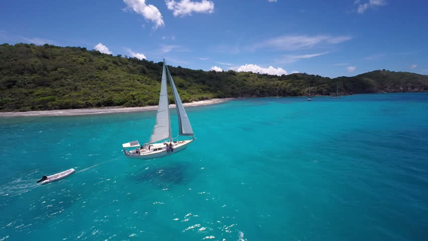 aerial video of group of people sailing and relaxing, St John, United States Virgin Islands Royalty-Free Stock Footage #19965547