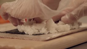 Making the sushi in slow motion