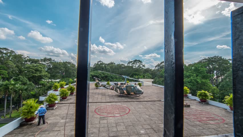 The old helicopter on the top of Independence Palace (dinh Thong Nhat), also known as Reunification Palace, built on the site of the former Norodom Palace, is a landmark in Ho Chi Minh City, Vietnam
