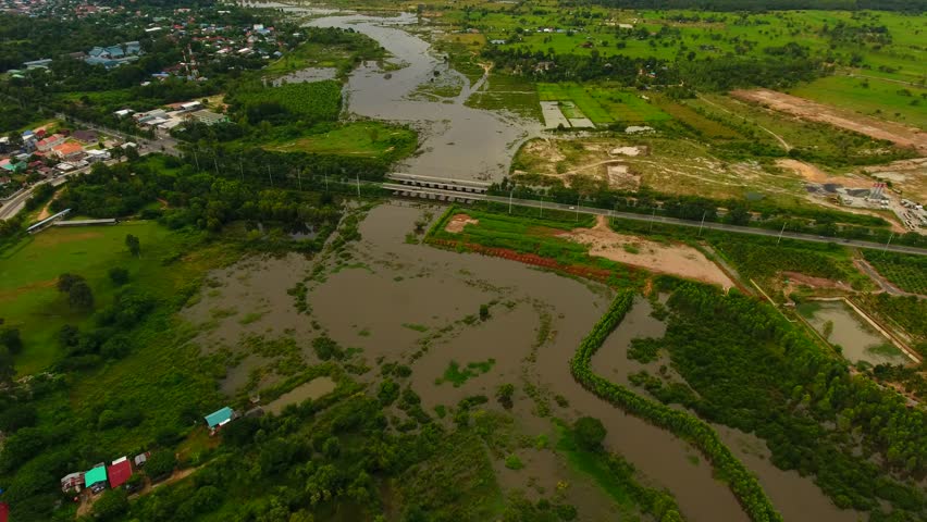 aerial view of Turbid water of tropical river after hard rain