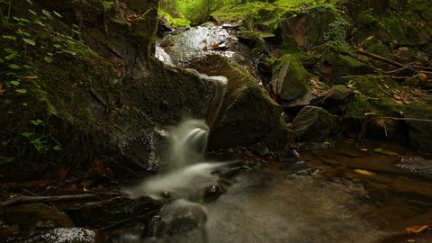 Waterfall in a forest, Poland, time-lapse