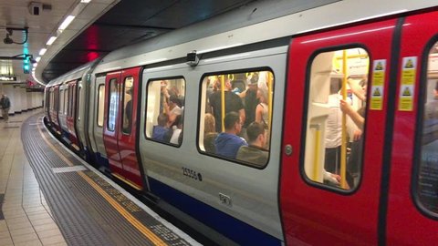 LONDON - SEPTEMBER 2016: Moving subway train. London subway is a very efficient way to move in the city.