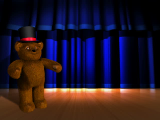 Cartoon teddy bear as a master of ceremonies