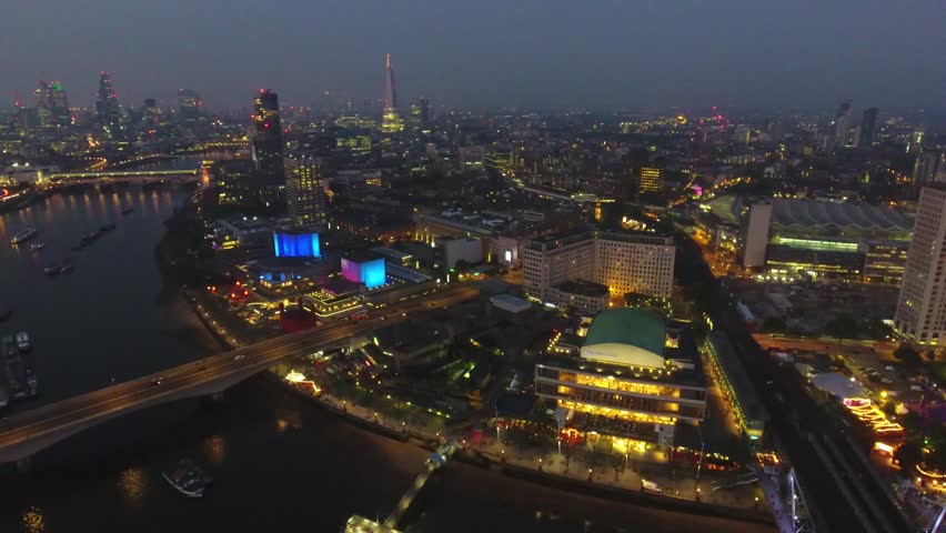 Aerial View London England Night Evening City View passing ferris wheel | Shutterstock HD Video #19999354
