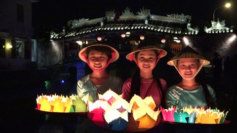 Quang Nam, Vietnam - 2015: Hoi An ancient town viewing from Thu Bon river by twilight period. Hoi An is UNESCO world heritage, one of the most popular destinations in Vietnam