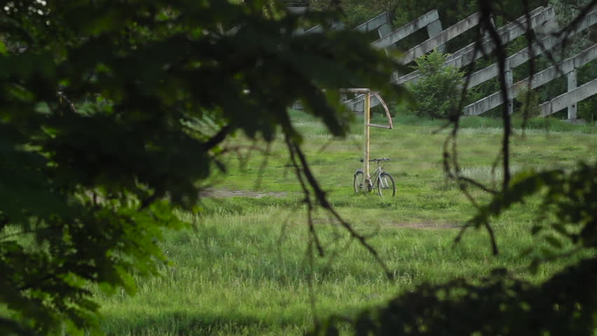 Alone bicycle at the football  old stadium 