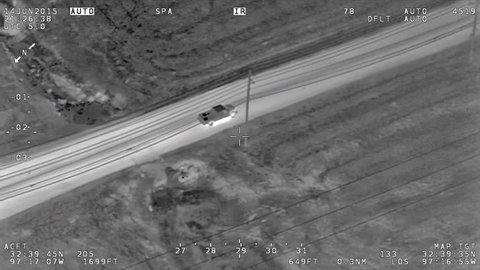 Aerial IR Helicopter Footage of Bait Car Theft: Pickup Truck Being Pulled Over by Police Patrol Car