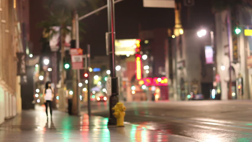 Woman Walking City Street at Night