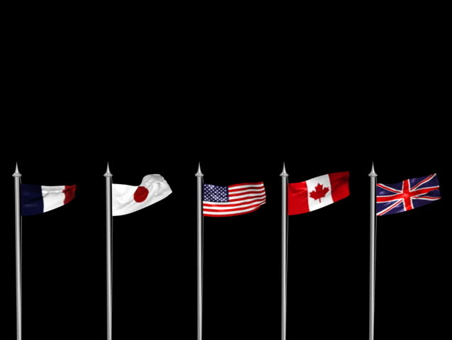 America,France,Japan,Canada and England's flags animated with black