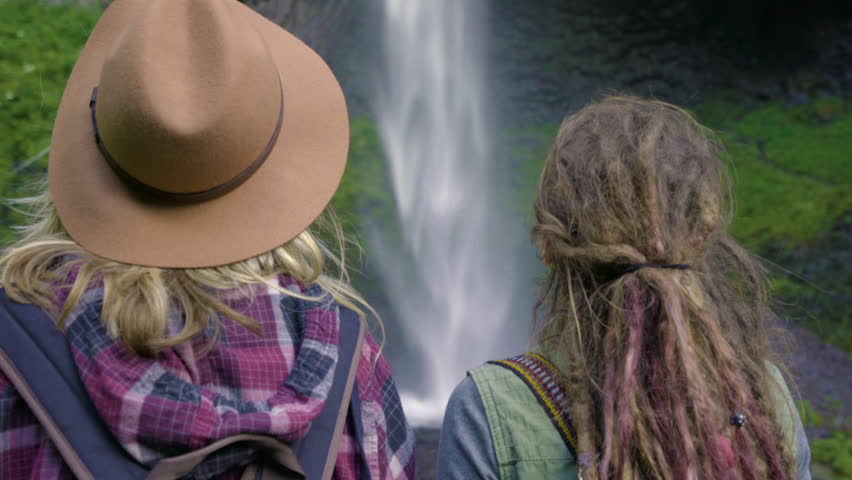Hikers Look At Waterfall Then Turn And Smile At Camera (3 Times) Funny