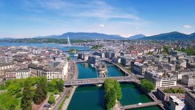 4K Aerial footage of Geneva city  in Switzerland -UHD