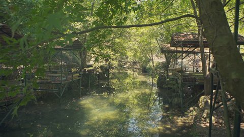 Wooden summer hut on a tropical river Dymchay, Turkey