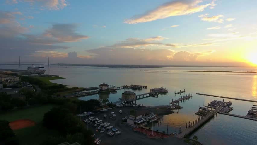4k Aerial of Charleston South Carolina at Sunrise