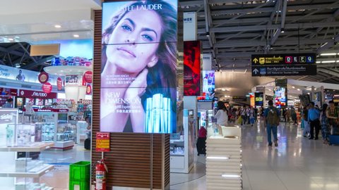 BANGKOK, SINGAPORE, THAILAND - JANUARY 2016: city national airport duty free stores singapore famous mall walk panorama 4k time lapse circa january 2016 bangkok, singapore, thailand.
