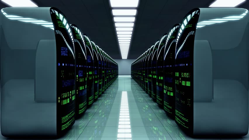 Futuristic server room. Working data servers with flashing LED lights Royalty-Free Stock Footage #20101264