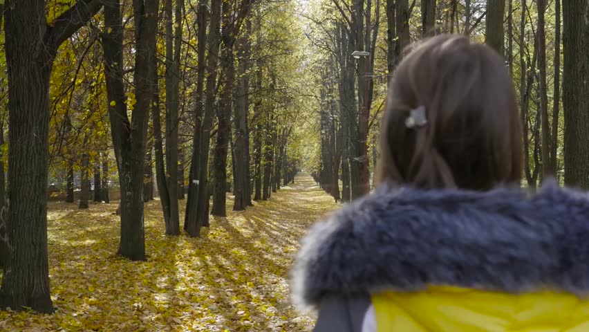 Girl walking in autumn Park