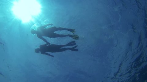 Couple Holding Hands and Snorkeling