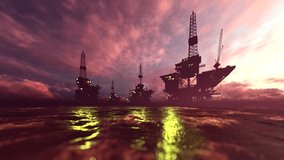 Oil platforms producing oil and gas in the ocean