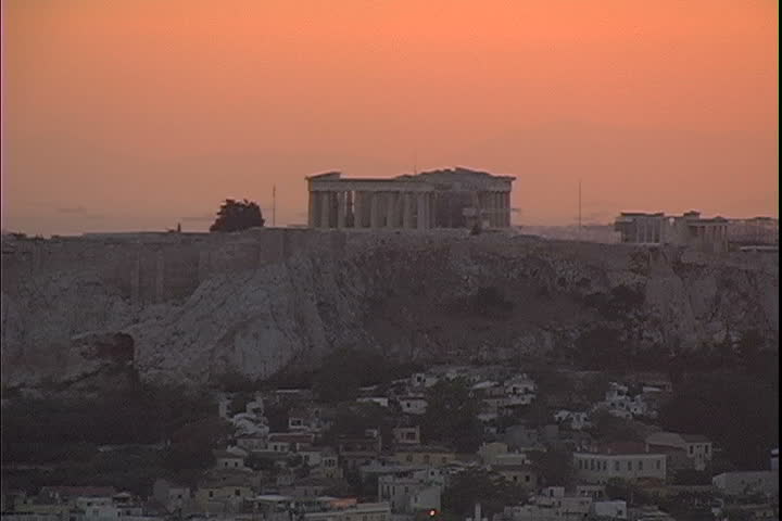 View of the Acropolis at dusk