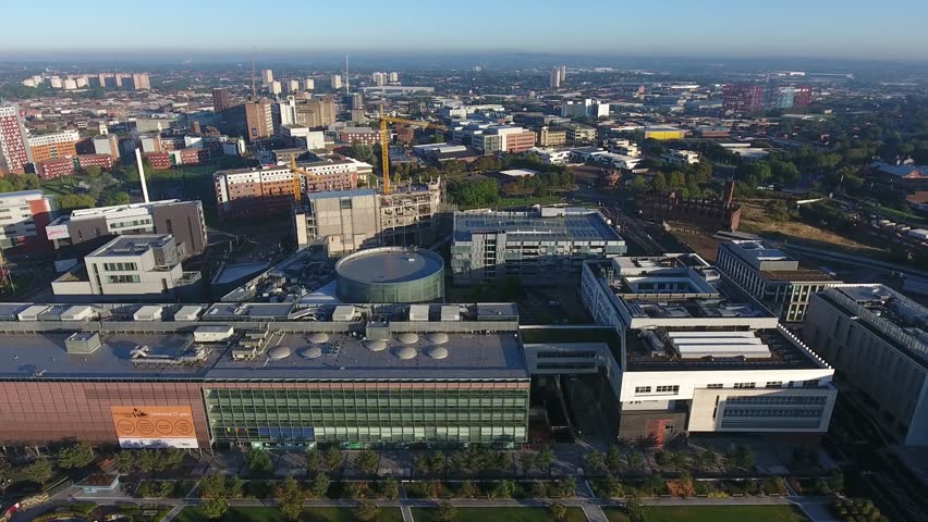 Aerial view of the Millennium Point area of Birmingham in the UK.