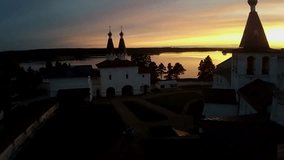 Aerial drone video. ?round the monastery with drone at sunset.