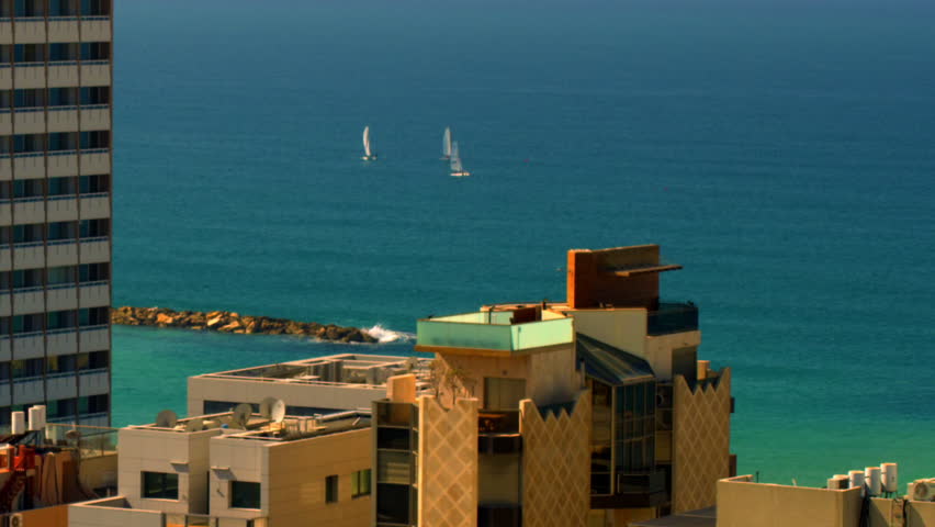 Mediterranean sailboats and Tel Aviv shot in Israel.