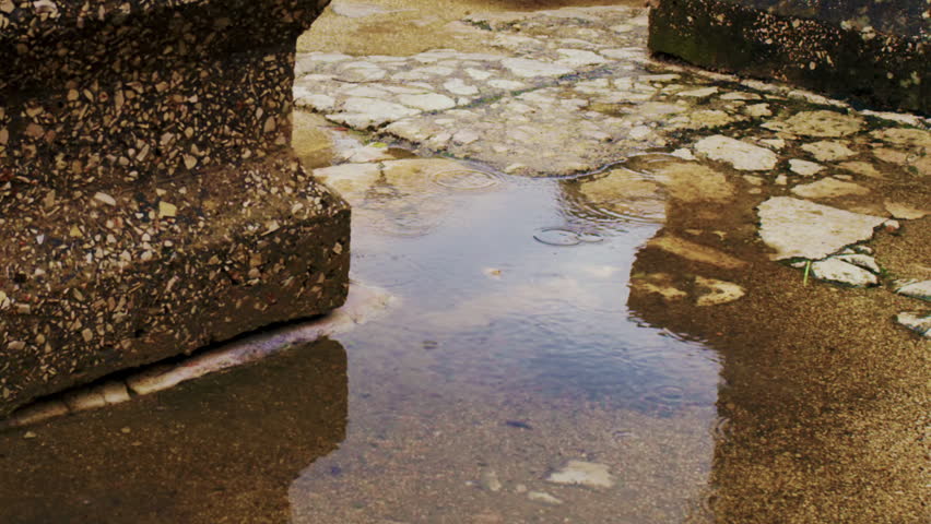 Ancient column bases in a puddle shot in Israel.