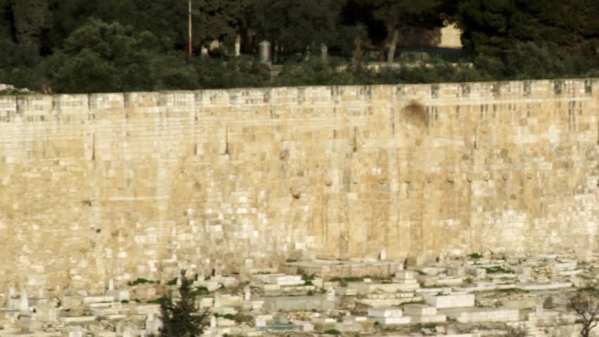 The Muslim Cemetery and Golden Gate of Jerusalem filmed in Israel.